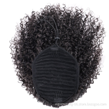 Vigorous Afro Black Kinky Curly Ponytail with 2 clips Natural Looking Puff Drawstring Ponytail for Black Women-Curly Extension